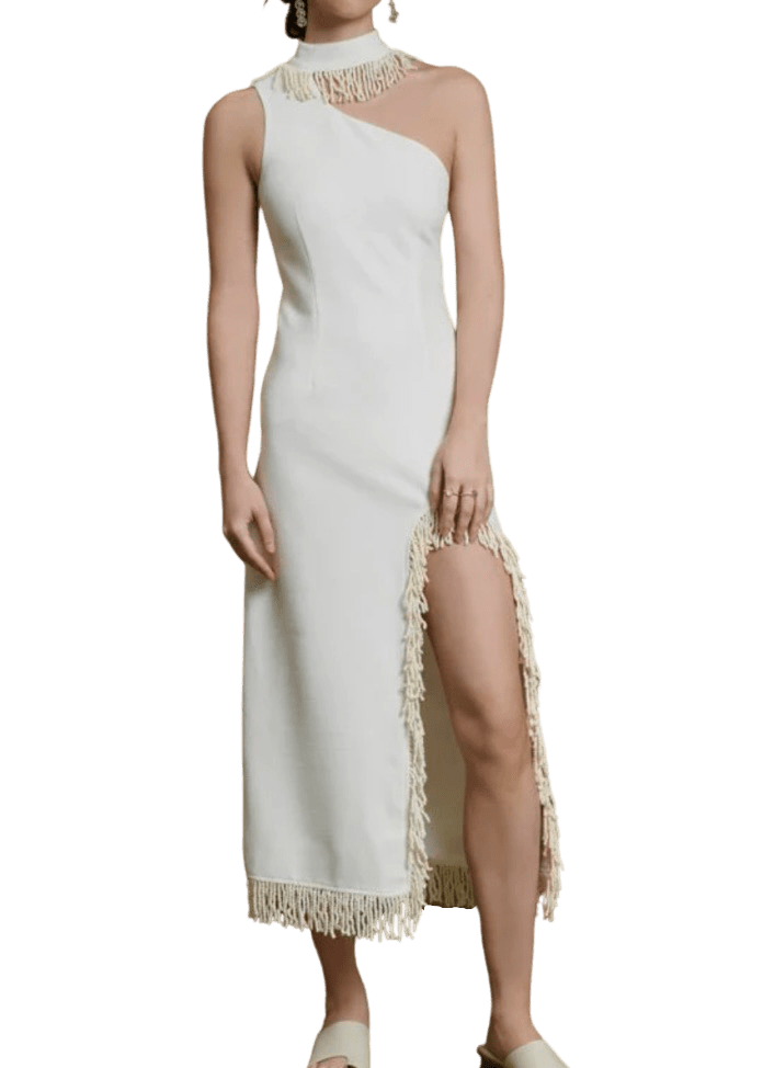Pearled white Simone fringe dress