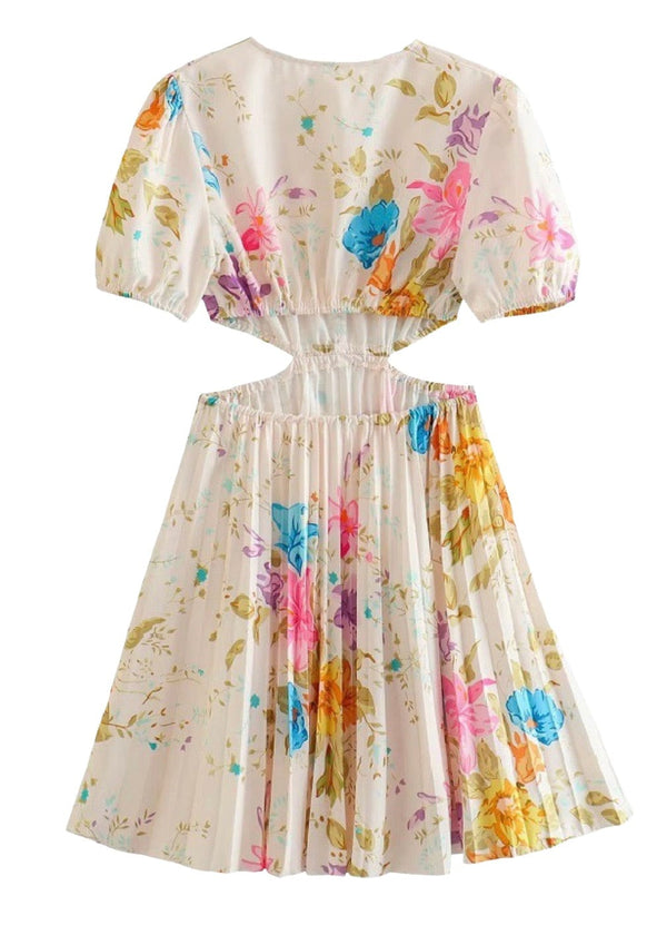 Cream and bright floral cutout mini dress