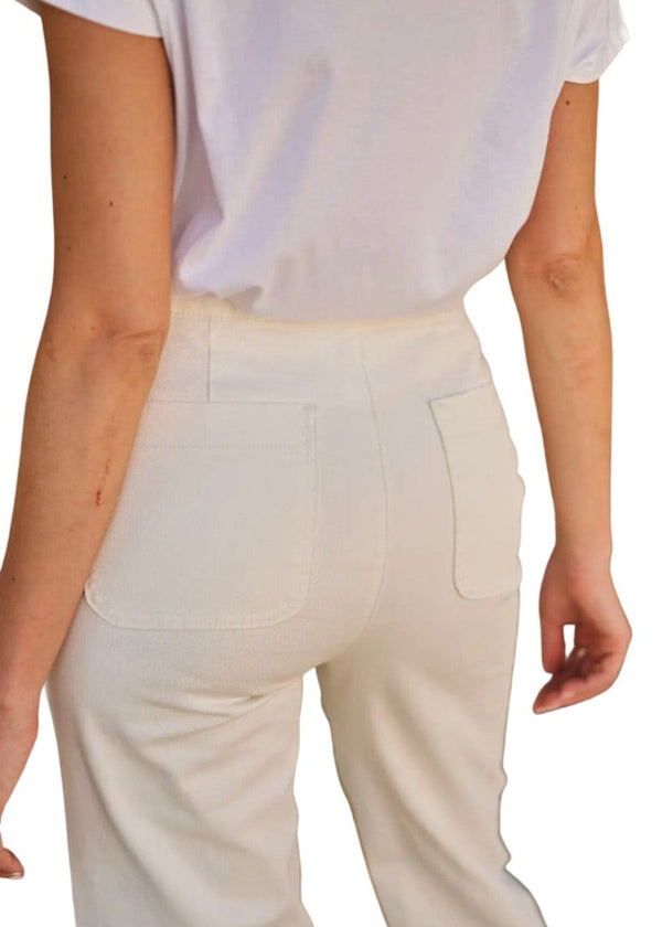 White sailor button cropped wide leg jeans
