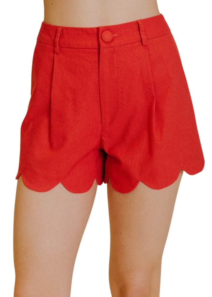 Orange red scallop edge shorts