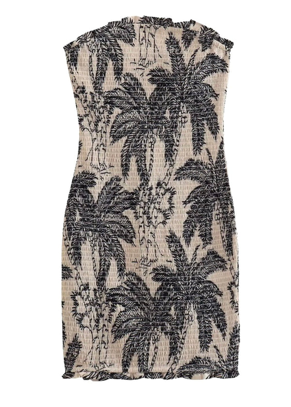 Beige and black palm tree tube dress
