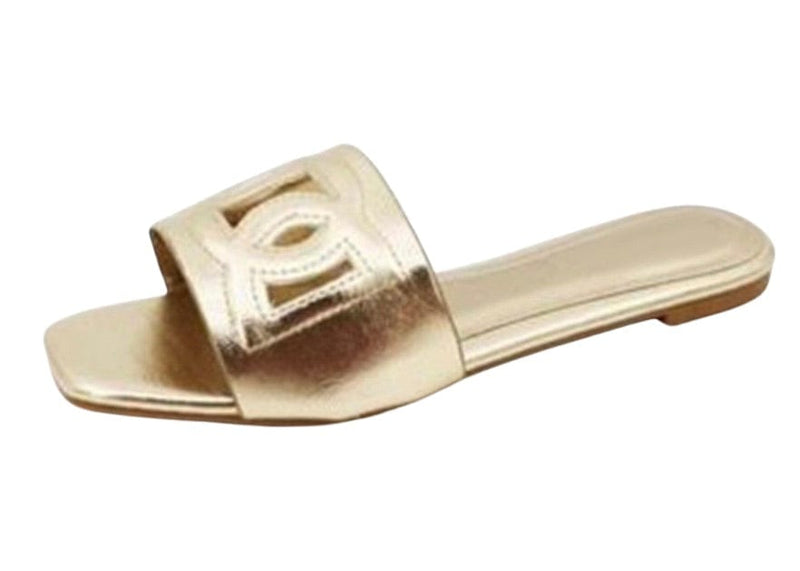 Gold metallic cutout sandal