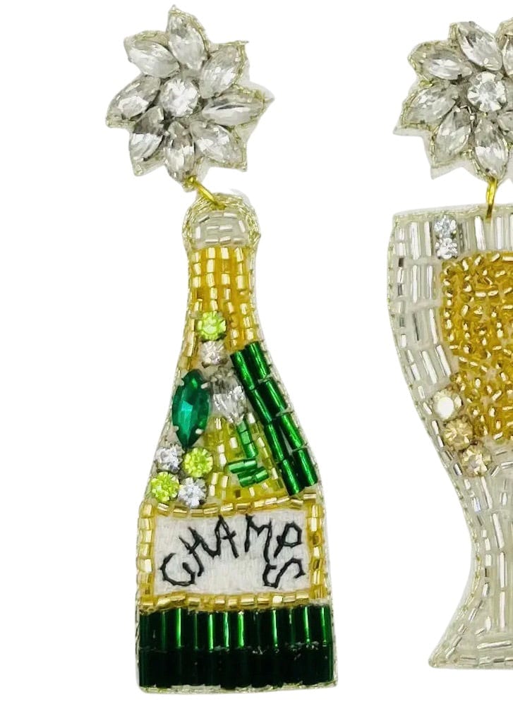 Champagne glass and bottle beaded earring