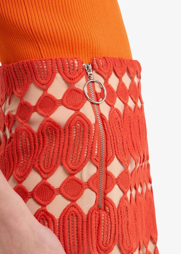 Orange crochet patterned shorts