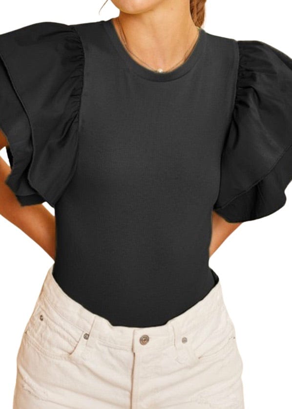 Black ruffle sleeve bodysuit