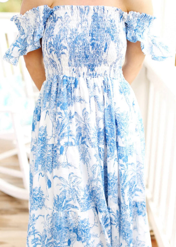 Trunk Show blue and white Beaufort smocked maxi