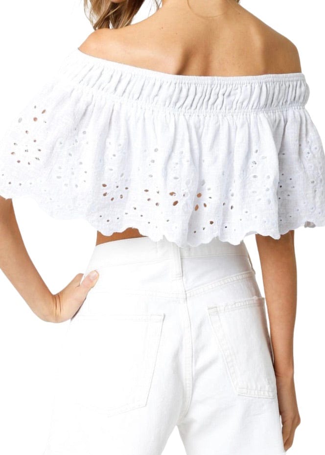 White of the shoulder eyelet ruffle top