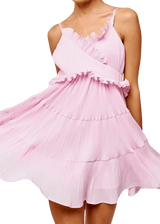 Light pink ruffle pleated mini dress