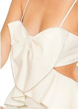 White rhinestone bow cutout mini dress