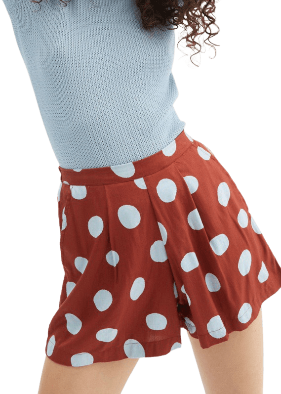 Brick and light blue polka dot shorts