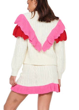 Cream with red and pink cable knit skirt