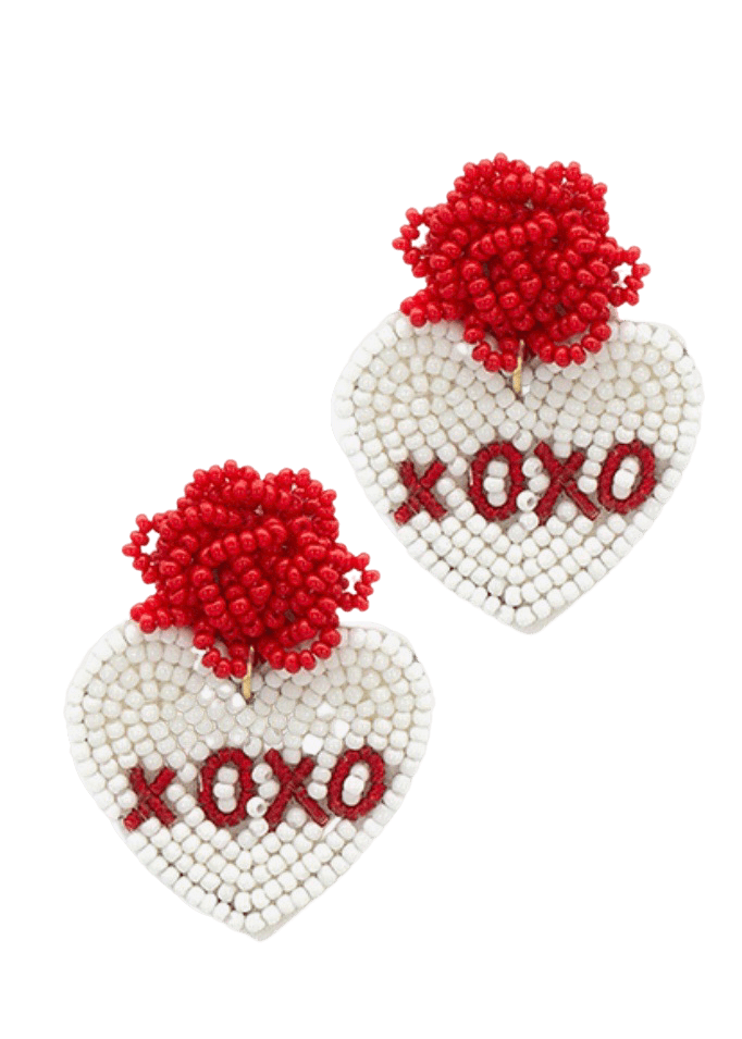 Red and white XOXO heart earrings