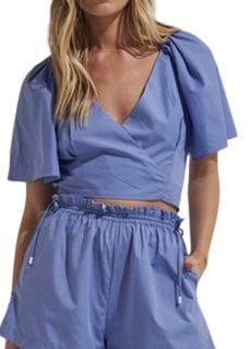 Blue tranquil wrap top