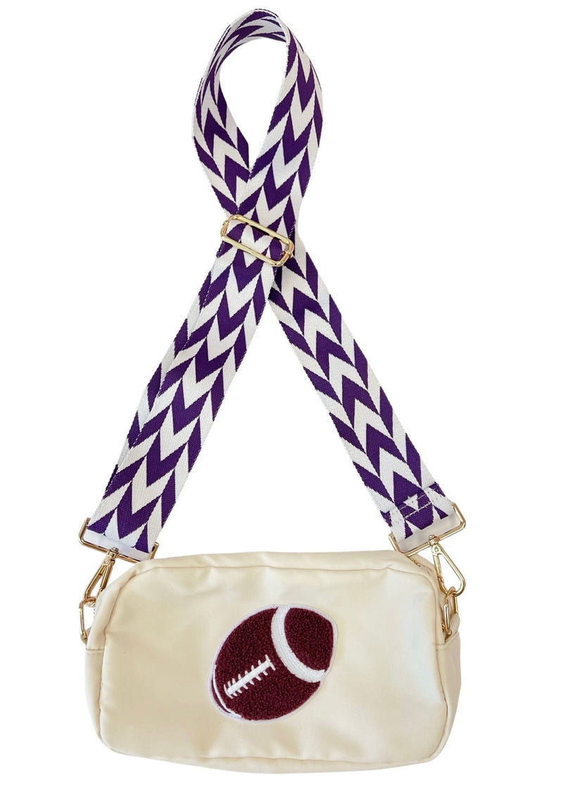 Cream & purple football gameday woven strap crossbody